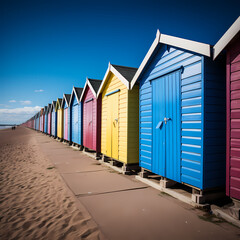 Wall Mural - A row of colorful beach huts