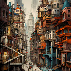 Wall Mural - Abstract representation of a bustling city. 