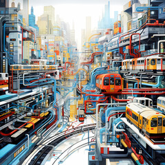 Canvas Print - Abstract representation of a citys public transportation