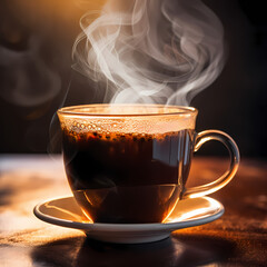 Poster - Close-up of a cup of steaming hot coffee.