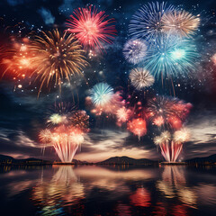 Canvas Print - Colorful fireworks lighting up the night sky.