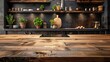 Wood table and wall background in kitchen, Wooden shelf