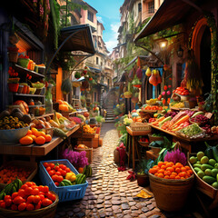 Canvas Print - Vibrant street market with exotic fruits and spices