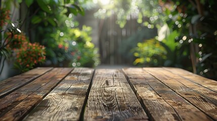 Canvas Print - Wooden table in sunny office with big windows