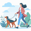 woman walking with pet dog