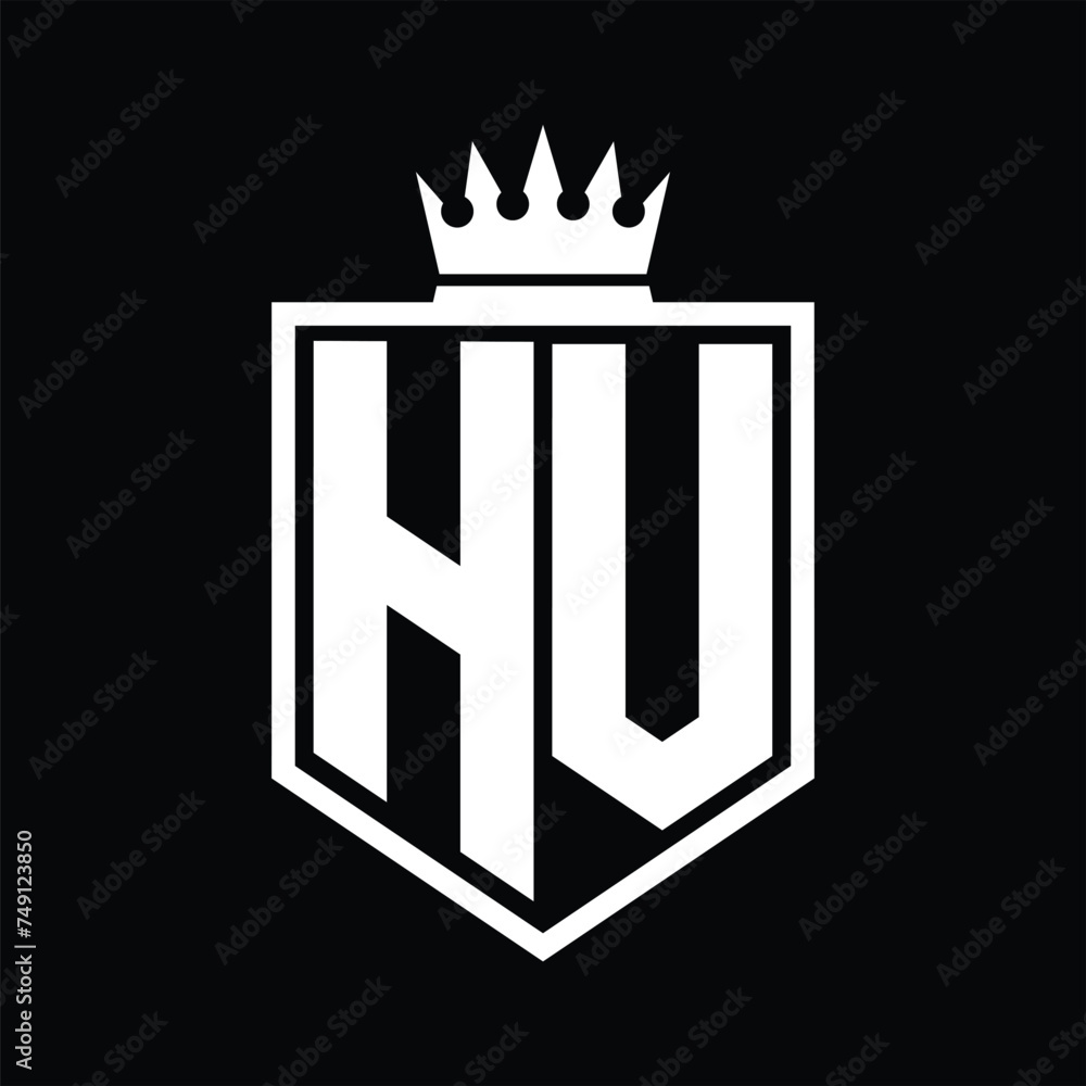 HV Logo monogram bold shield geometric shape with crown outline black ...