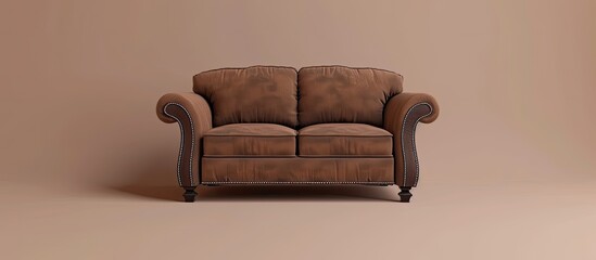 Wall Mural - A brown couch is placed on top of a white floor, creating a simple and modern look in the room.