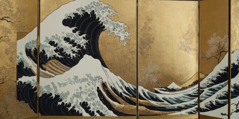 Wall Mural - White, black and gold swing wave background