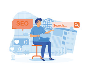 Wall Mural - Blog promotion mistake. Content production without SEO content audit. Idea of search engine optimization for blog promotion. flat vector modern illustration 