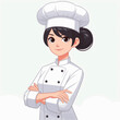 woman chef with a confident pose wearing a chef's hat