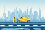 Fototapeta  - Illustration of charging new energy electric vehicles in the urban context