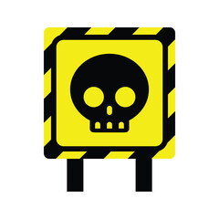 Wall Mural - Skull danger square yellow and black diagonal stripes traffic road signs pole isolated white background, highway route symbol signposts crime tapes caution for web mobile illustration.