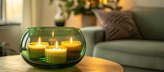 Poster - A group of lit candles placed on top of a table, casting a warm glow in the room. The flickering flames illuminate the surroundings and create a cozy atmosphere.