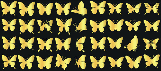 Wall Mural - golden butterfly vector set, butterfly silhouette on dark background, ideal butterflies for wallpaper, fabric design, or creative projects showcasing nature beauty and elegance