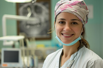 Poster - portrait of a happy female dentist at dental clinic office