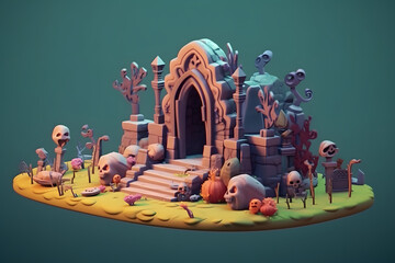 3d Cemetery elements cartoon