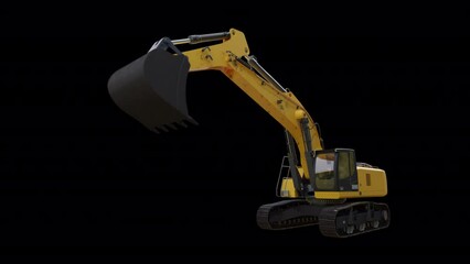 The 3d animation excavator vehicle is working loop animation including alpha matte.