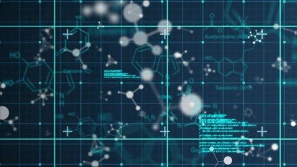 Sticker - Animation of data processing and chemical formula on blue background