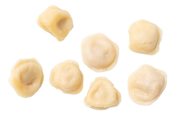 Wall Mural - Boiled dumplings isolated on white background. Top view