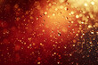 Water drops on red background. Abstract luxury background with water drops. Golden light shine particles bokeh on dark red background