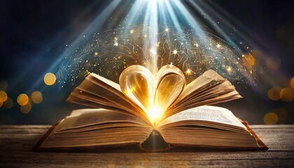 Wall Mural - open book with magic lights, an open book with a glowing light coming out of it, a stock photo by Ram Chandra Shukla