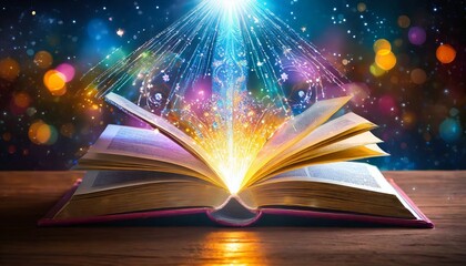 Wall Mural - open book with glowing lights, an open book with a glowing light coming out of it, a stock photo by Ram Chandra Shukla