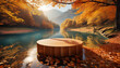 Harvest Hues: 3D Rendered Podium with Autumnal Palette and Shadow Effect