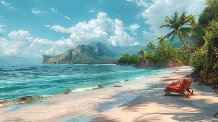 Wall Mural - Tranquil scenery, relaxing beach, tropical landscape design. Summer vacation travel holiday design
