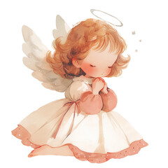 Wall Mural - Watercolor of a cute little angel on Png background. generative ai