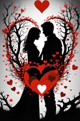 Wall Mural - Beautiful silhouette with red coloured love theme perfect for valentine imagery