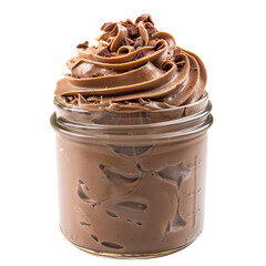 Wall Mural - front view of a refreshing chocolate hazelnut mousse in a jar isolated on a white transparent background.