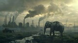 Fototapeta  - Elephant in Post-Apocalyptic Landscape