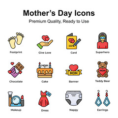 Wall Mural - Pack of mothers day icons in editable style, ready for premium use