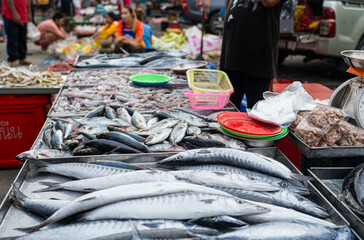 Wall Mural - Fresh seafood variety fish sell in traditional asian market