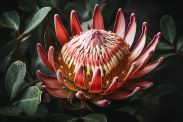 Wall Mural - Close-up of King Protea flower in darkness