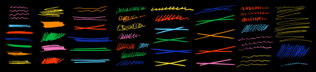 Wall Mural - set of colorful vector marker underlines and crosses. vector brushstroke highlights. strikethrough u