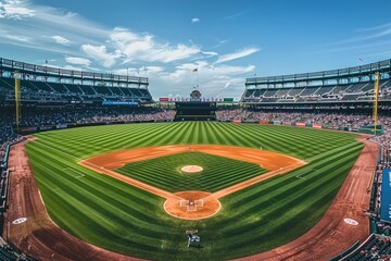 Wall Mural - Watching a baseball game at stadium crowd from far away professional photography
