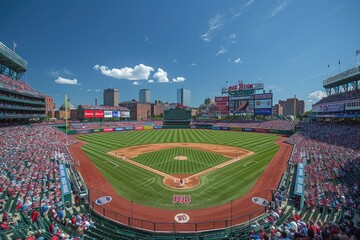 Wall Mural - Watching a baseball game at stadium crowd from far away professional photography