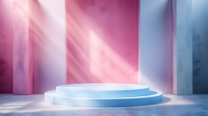 Wall Mural - pastel-colored scene with pedestals arranged in a semi-circle.