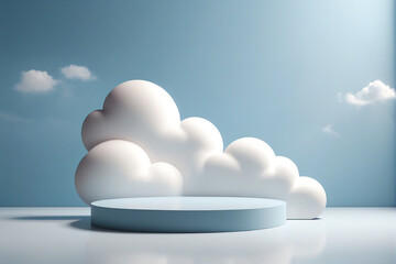 Leinwandbilder - Cloud background podium blue 3d product sky white display platform render abstract stage pastel scene. Podium stand light minimal cloud background studio dreamy pedestal