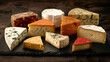 Assorted Cheese Wedges on Slate Board