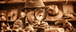 © Pongsapak - Young Detective Vintage Look, Magnifying glass toy inspection, Sepia mystery