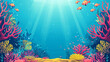 under the sea colorful coral reef clownfish frame backdrop template with copy space