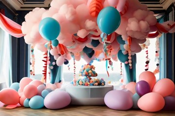 cake with balloons and candles