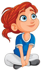 Sticker - Vector graphic of a happy, seated young girl