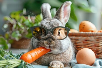 Wall Mural - super cool easter bunny wearing sunglasses, Easter bunny and Easter eggs.