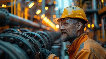 Poster - Construction pipe fitter working on a pipe in a refinery. Generative AI.