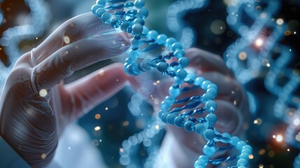 Leinwandbilder - Close-up hand of a Doctor touching DNA structure. Generative AI.
