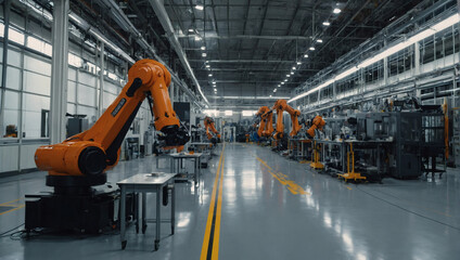 Wall Mural - Advanced manufacturing facility with robotic arms and automation.