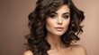 © Arceli - Attractive brown haired woman with modern, trendy and elegant hairstyle and light make up with long eye lashes from Generative AI